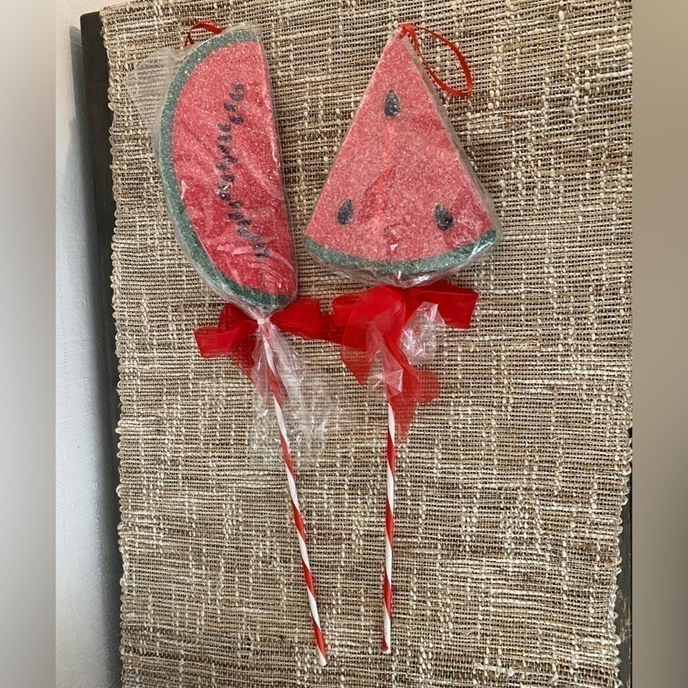 2 NEW SPARKLY WATERMELON FLORAL PICKS
